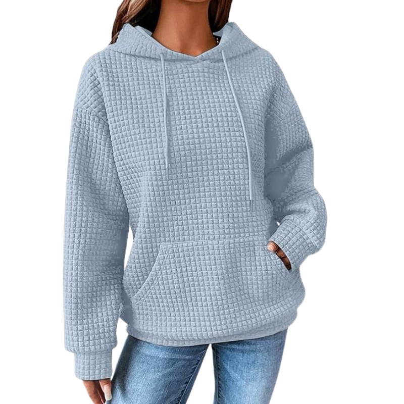 Womens Hoodies Casual Long Sleeve Drawstring Waffle Pullover Tops Loose Hooded Sweatshirt With Pocket