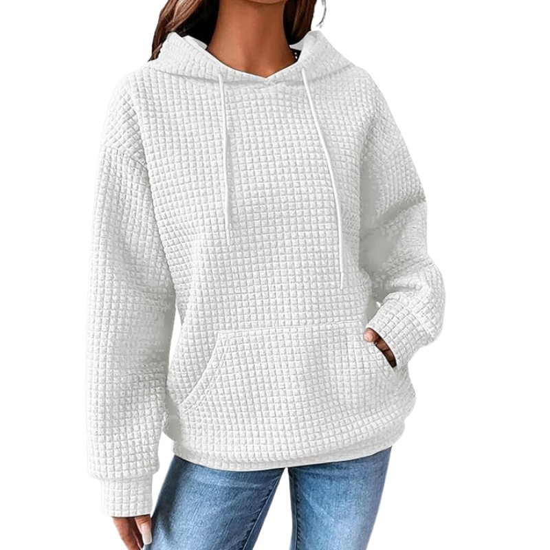 Womens Hoodies Casual Long Sleeve Drawstring Waffle Pullover Tops Loose Hooded Sweatshirt With Pocket