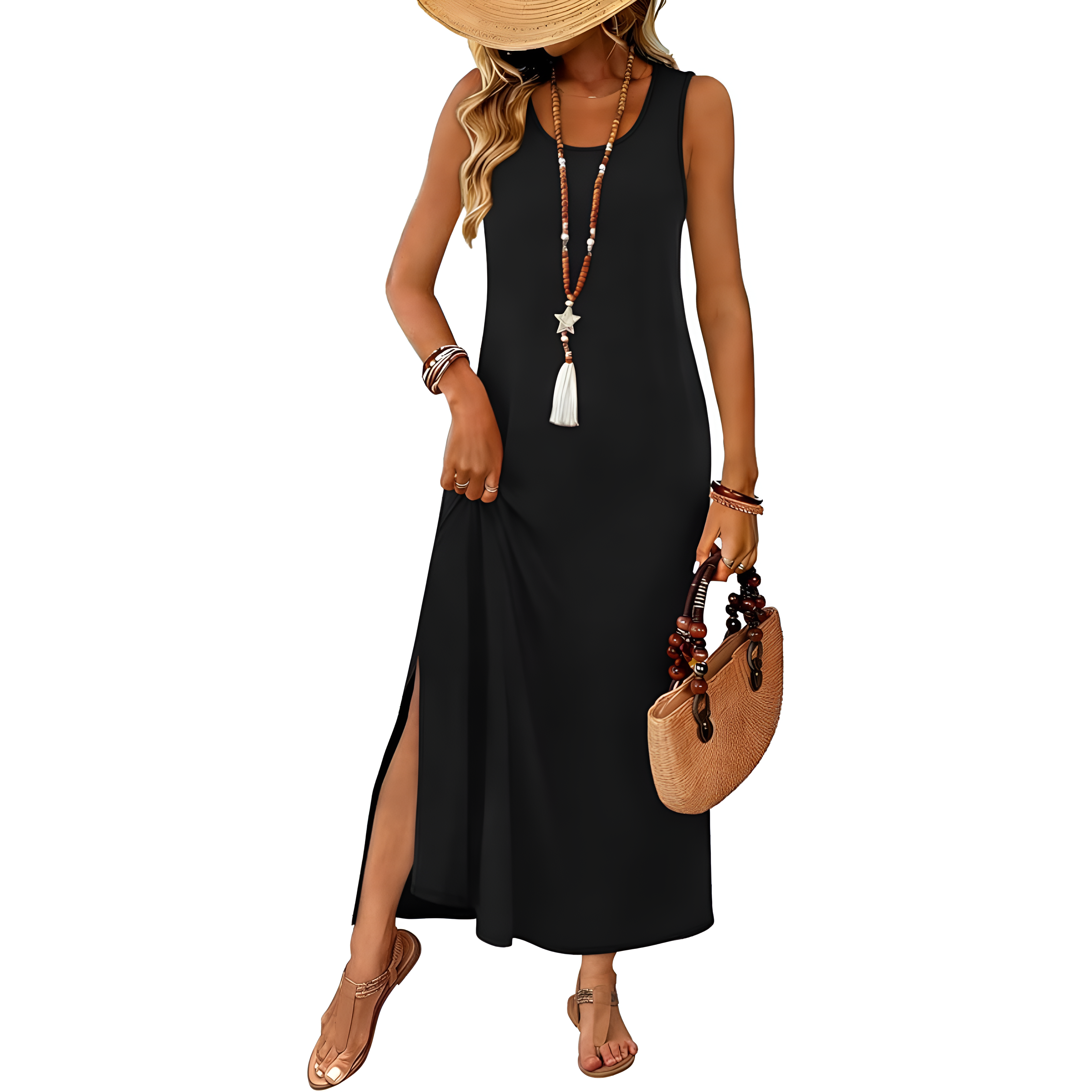 Sleeveless Maxi Beach Dress With Pockets For Women