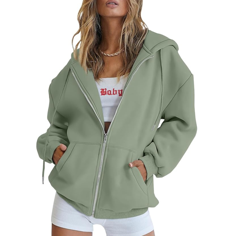 Womens Drawstring Zip Up Cute Hoodies Fall Jacket Oversized 