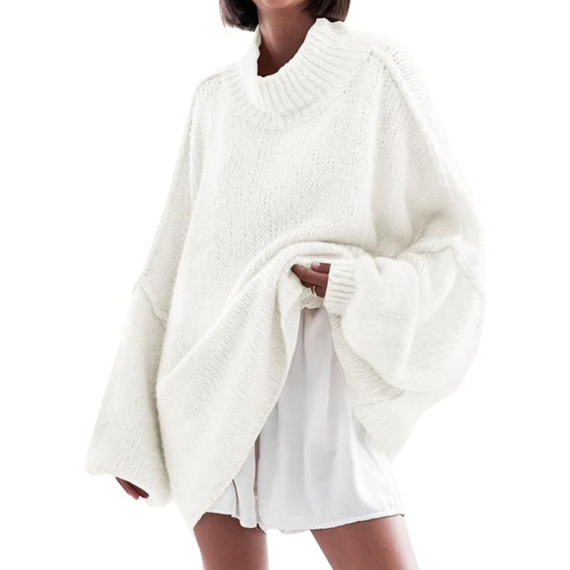  Womens Oversized Sweaters Mock Neck Batwing Long Sleeve 