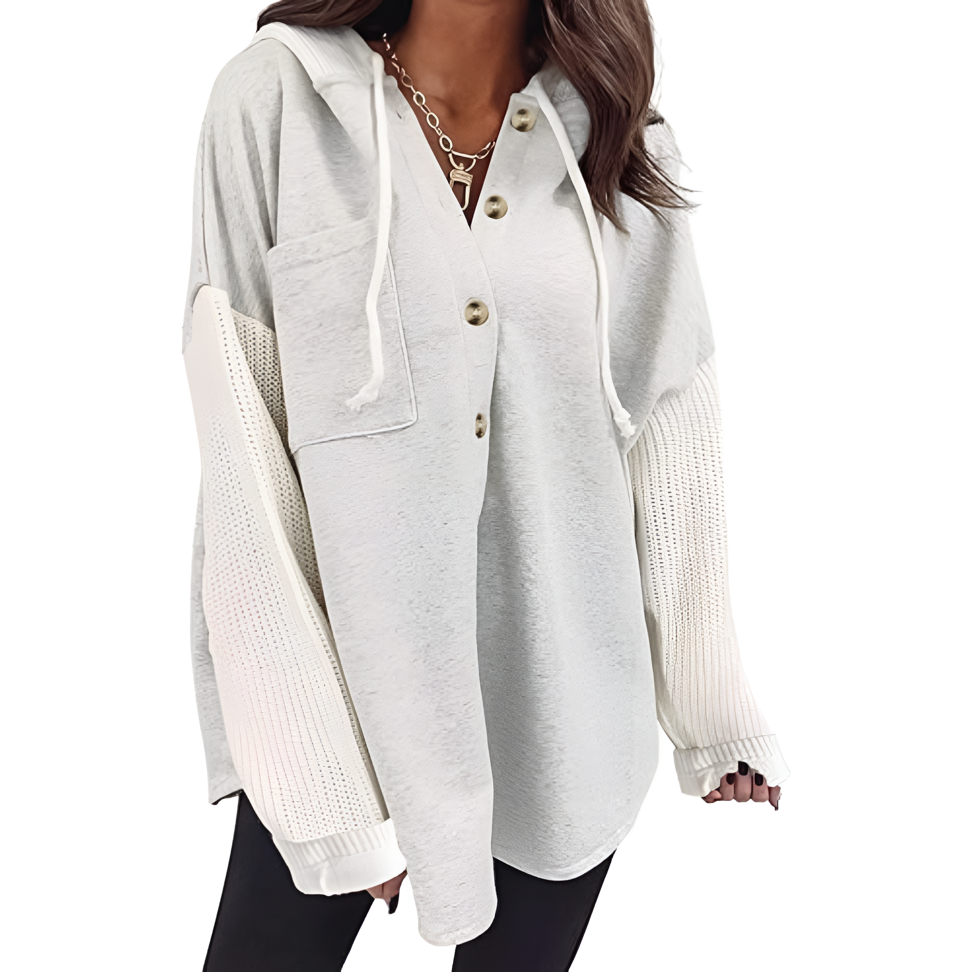 Oversized Button Style Hoodies With Loose Fit And Pocket For Women