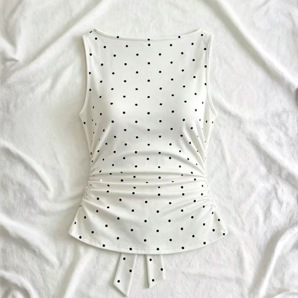 Polka Dot Ruched Tie Bandeau Summer Tank Top