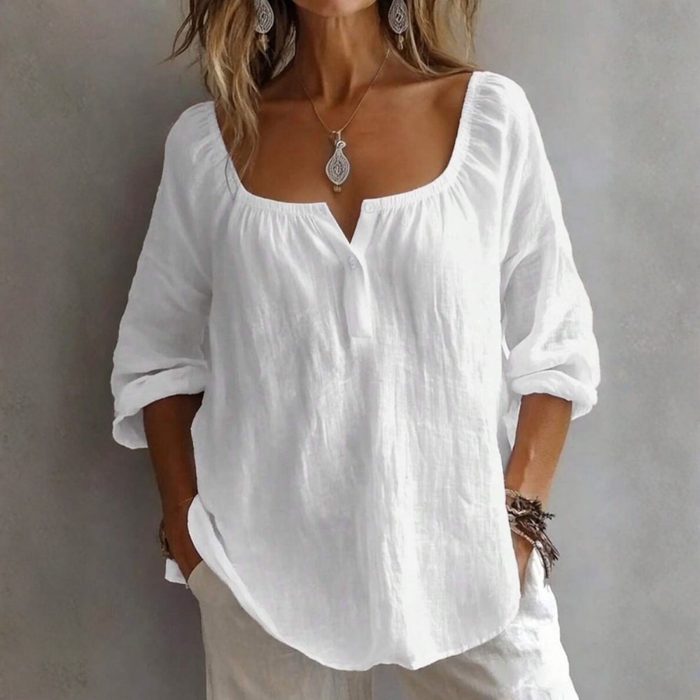 Solid Color Casual Loose Half Button Summer Shirt For Women