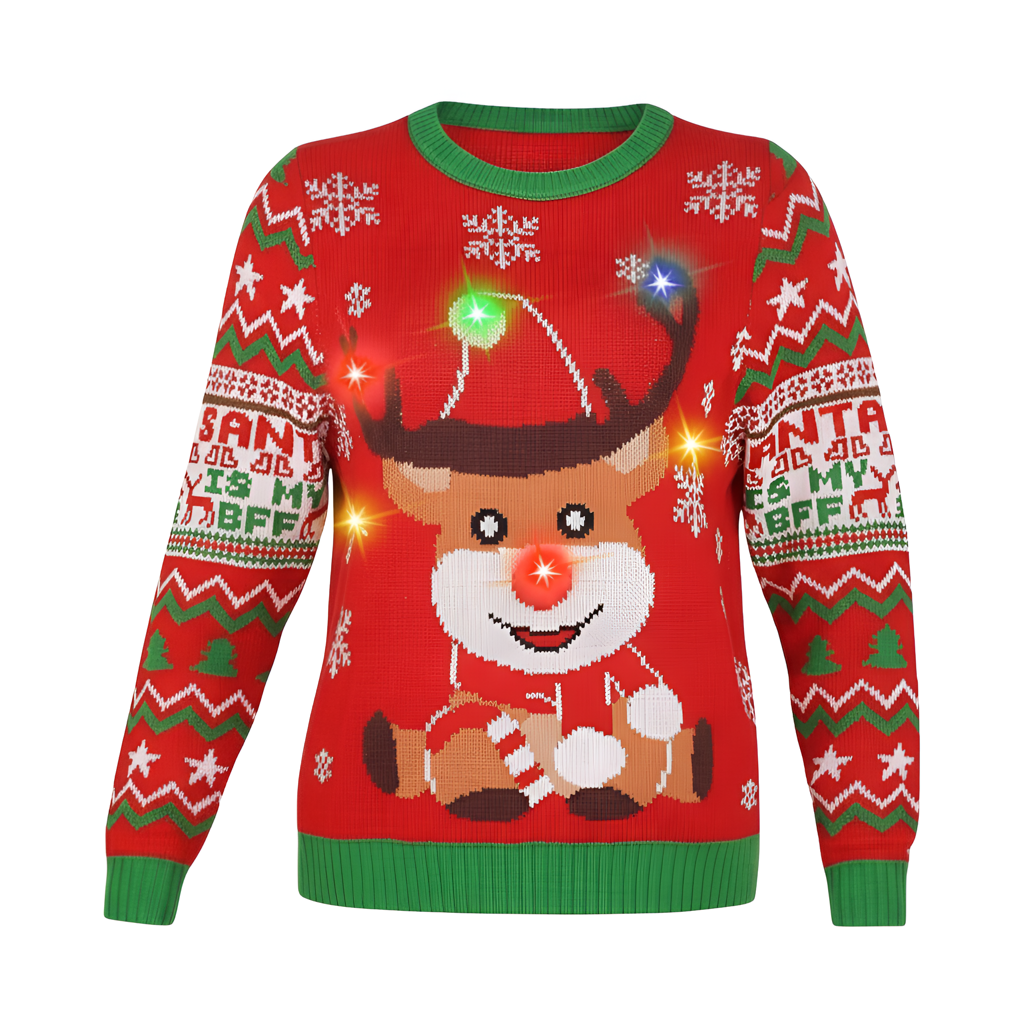 Light Up Ugly Christmas Sweater For Women With LED Reindeer Design