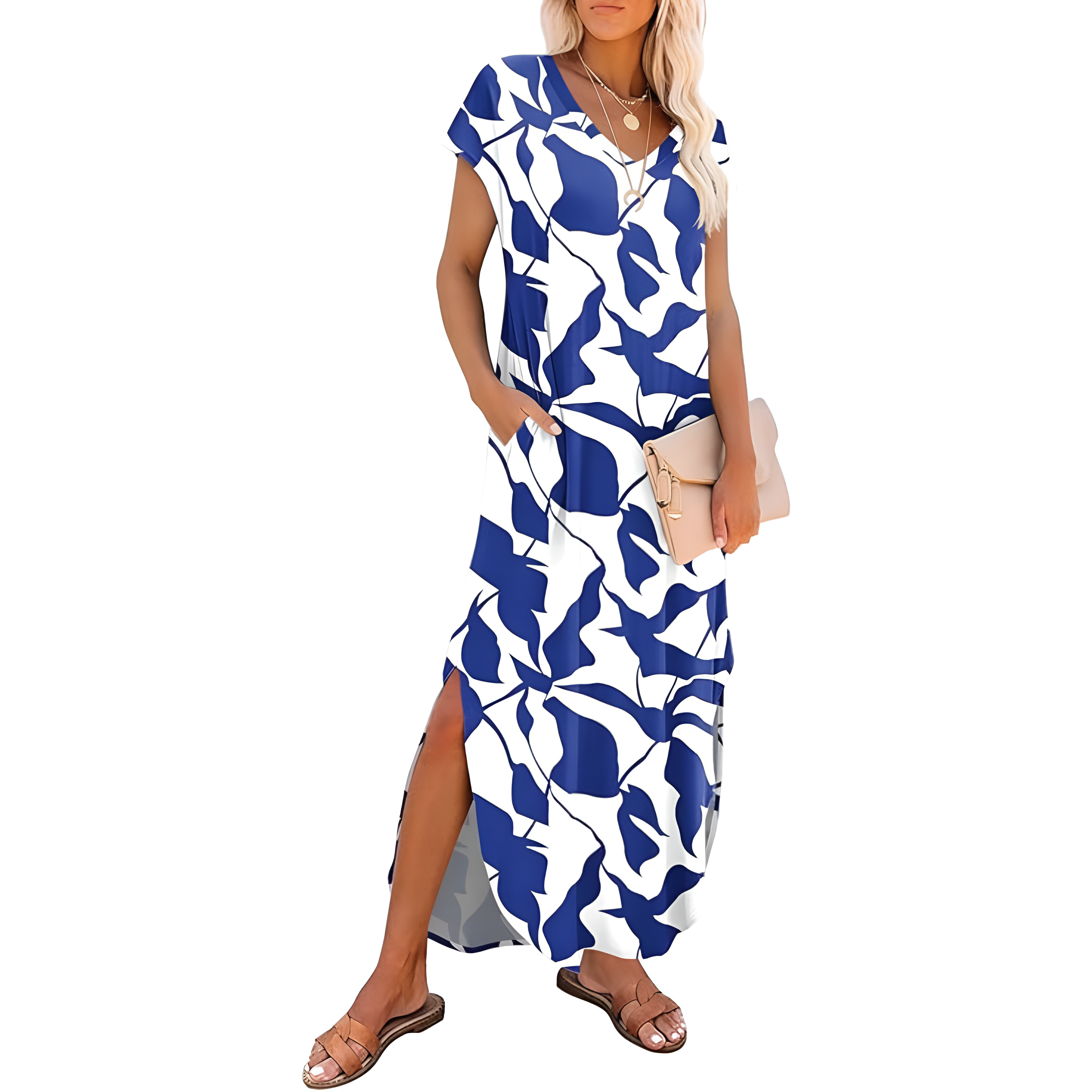 Summer And Casual V Neck Cap Sleeve Maxi For Women