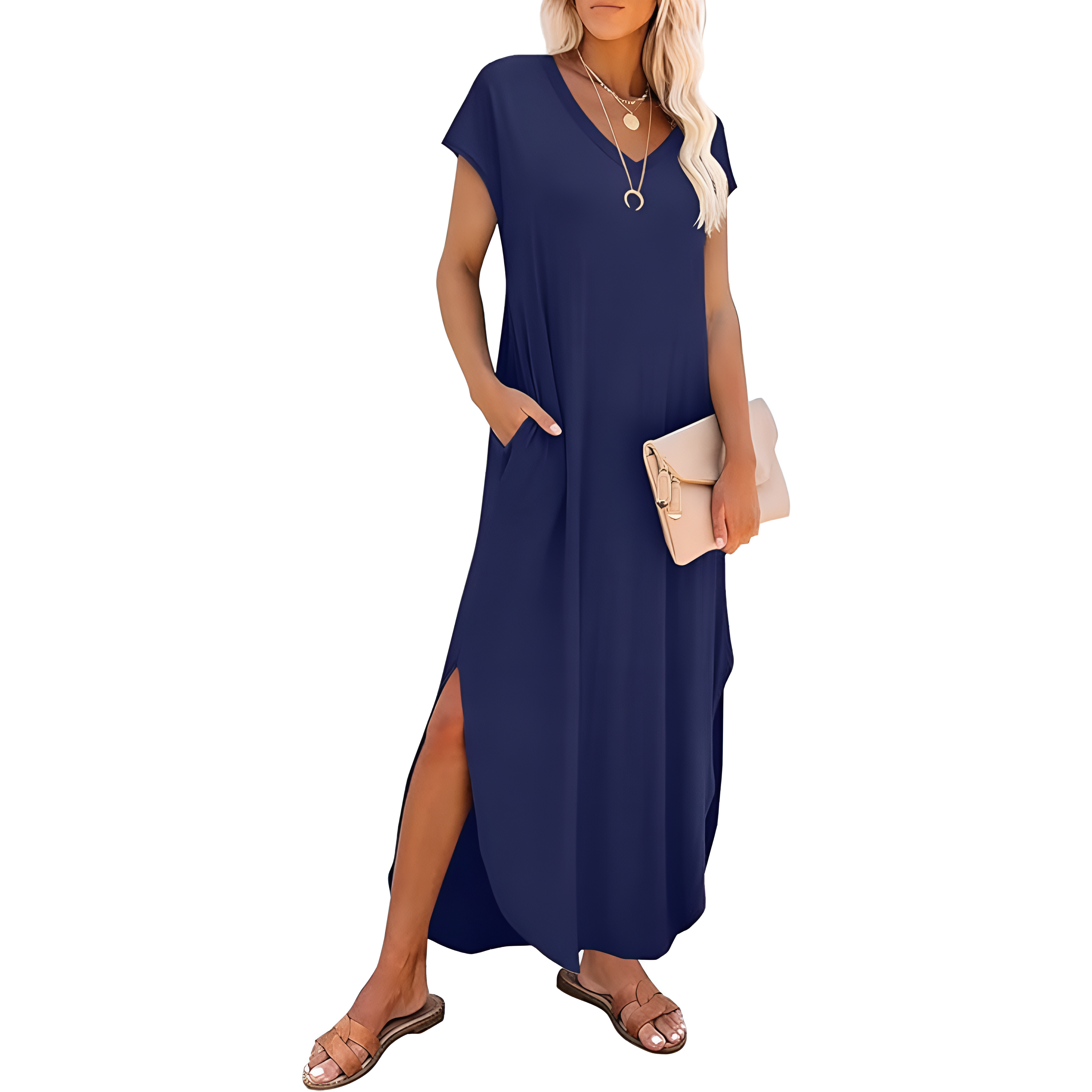 Summer And Casual V Neck Cap Sleeve Maxi For Women