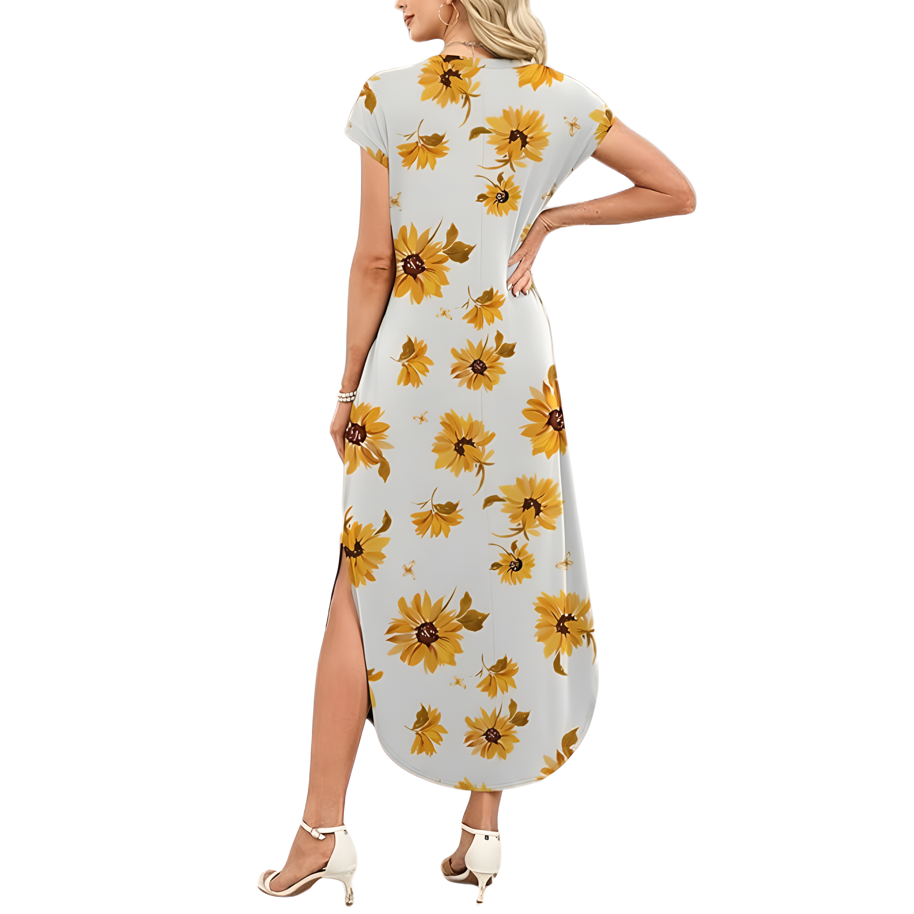 Summer And Cap Sleeve Crewneck Casual Beach Maxi For Women