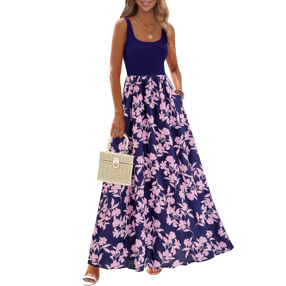 Sleeveless Boho Floral Maxi Sundress for Women Beachwear