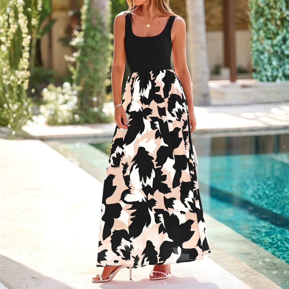Sleeveless Boho Floral Maxi Sundress for Women Beachwear