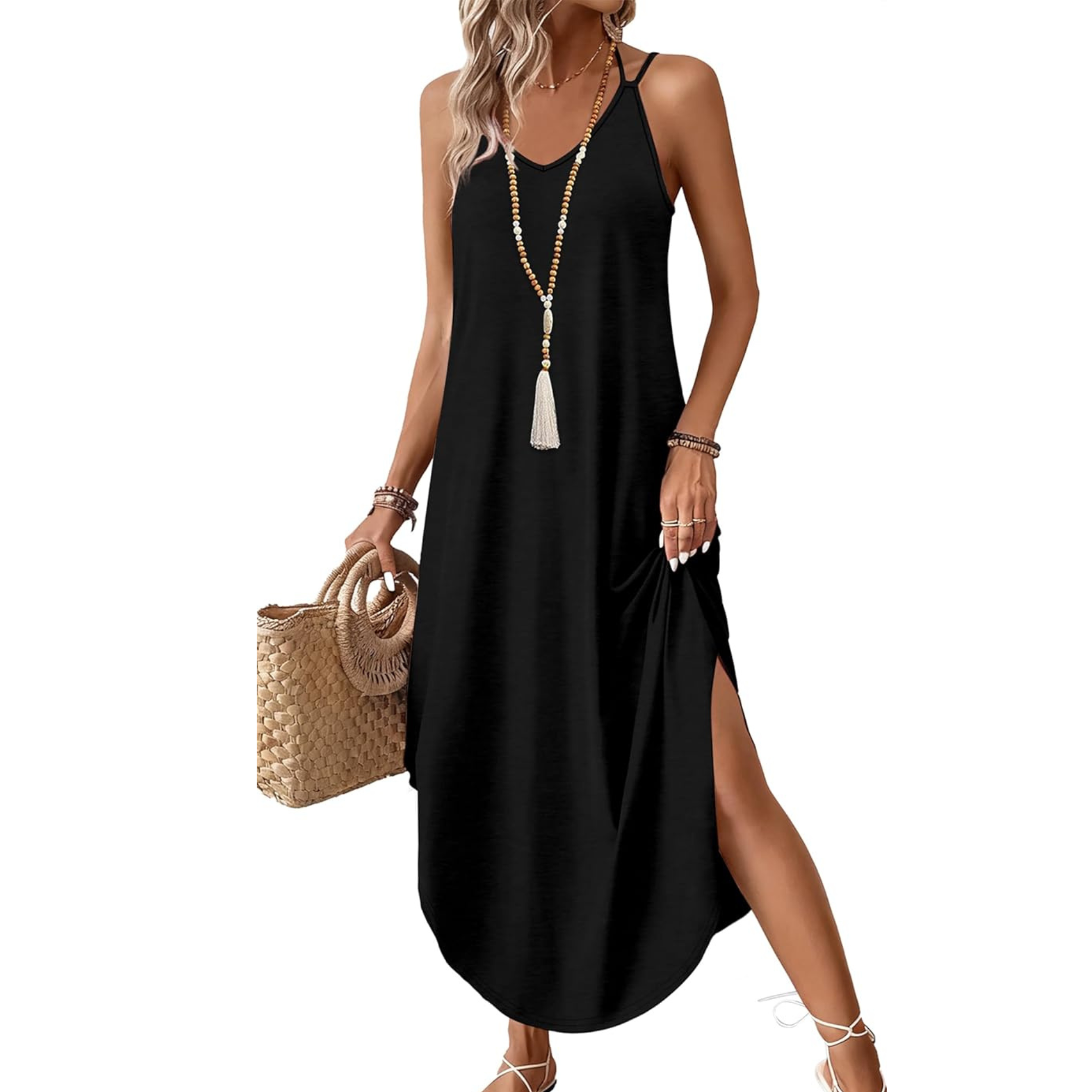 Boho Halter Maxi Sundress for Beach Vacation Travel