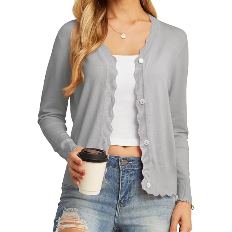  Womens Long Sleeve V Neck Button Down Cardigan Knit Shrugs Sweater