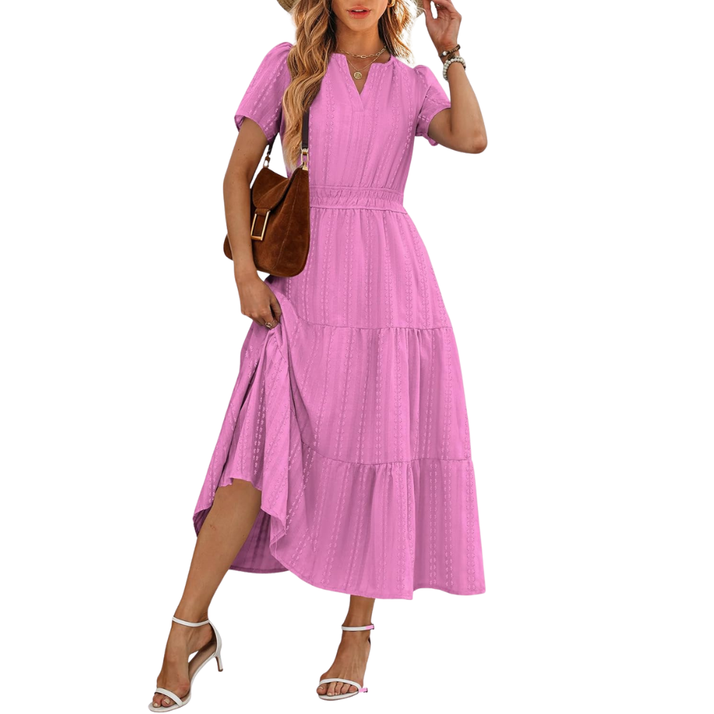 Casual And Short Sleeve V Neck Midi Maxi For Women