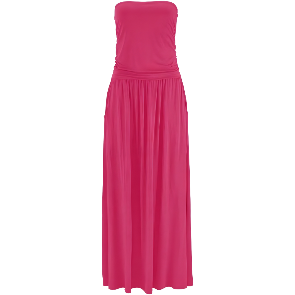 Summer Off Strapless Floral Maxi Dress With Pockets For Women