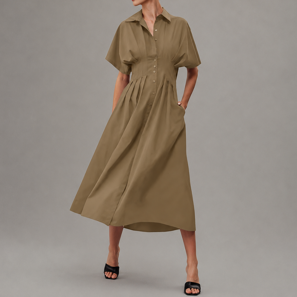 Button Front Maxi Shirt Dress With Pockets For Women