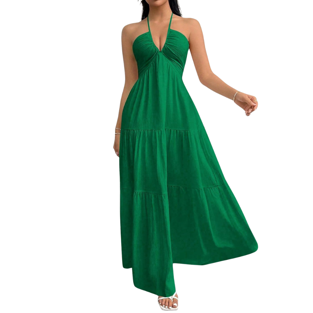 Summer And Beach Halter V Neck Casual Maxi For Women