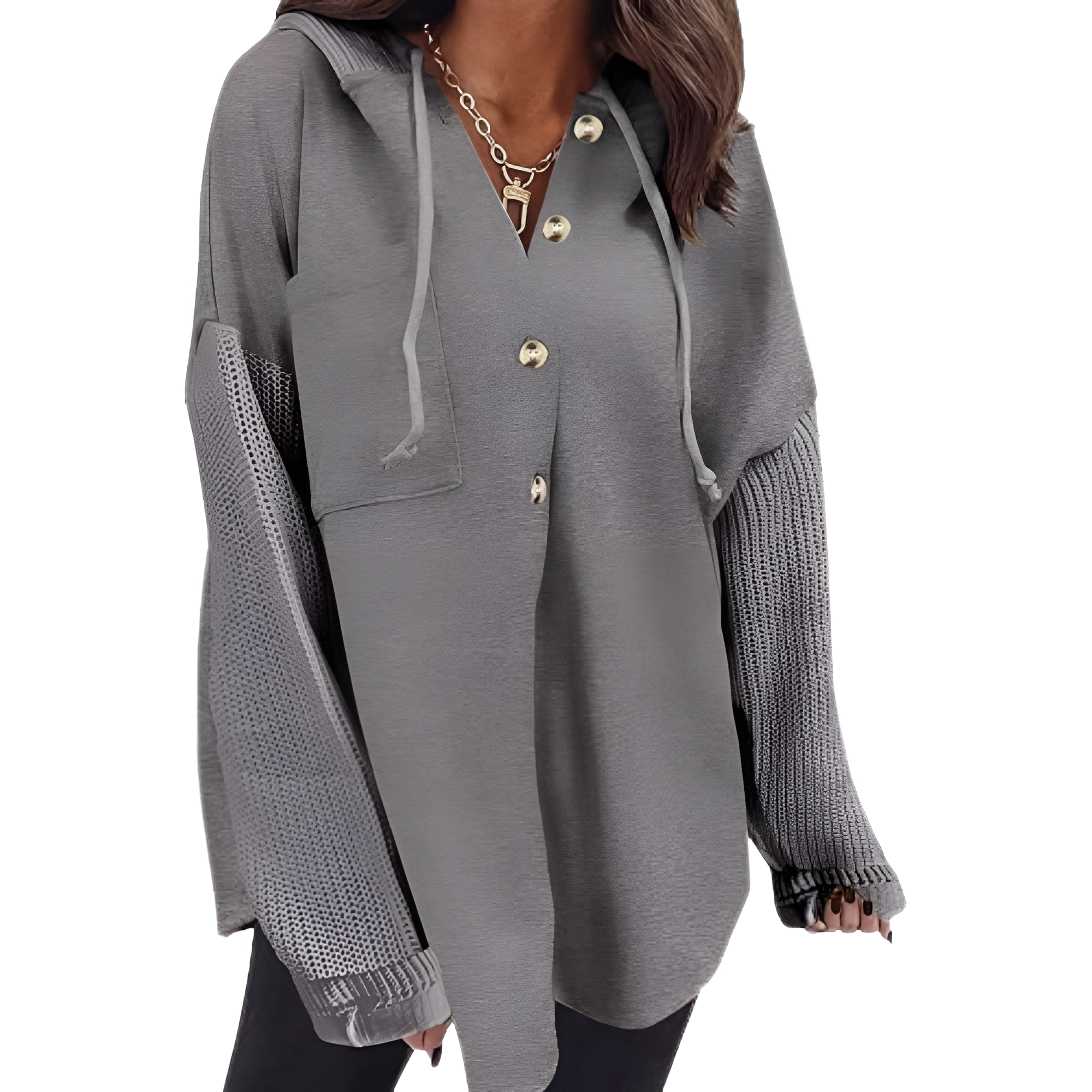 Oversized Button Style Hoodies With Loose Fit And Pocket For Women