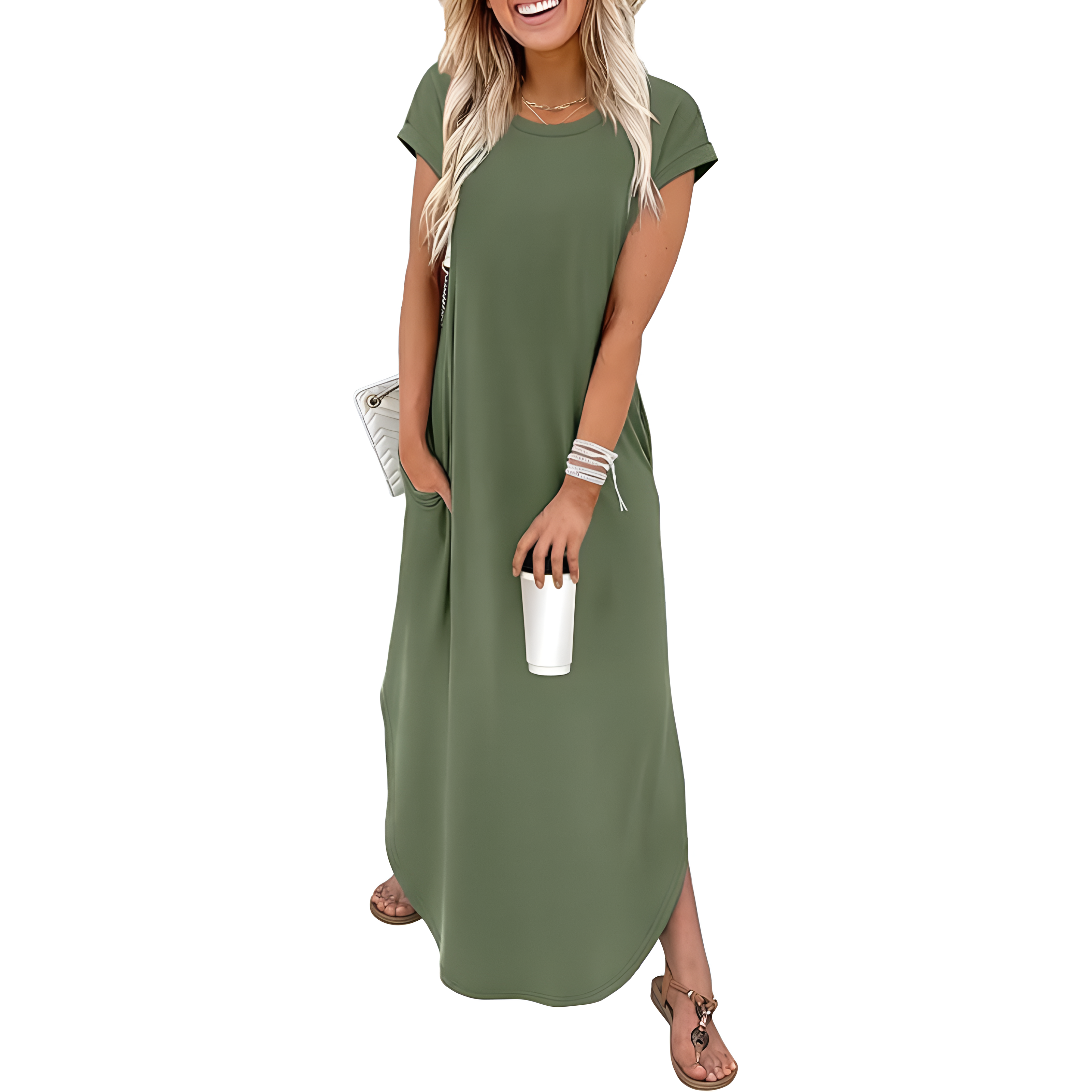Summer And Cap Sleeve Crewneck Casual Beach Maxi For Women