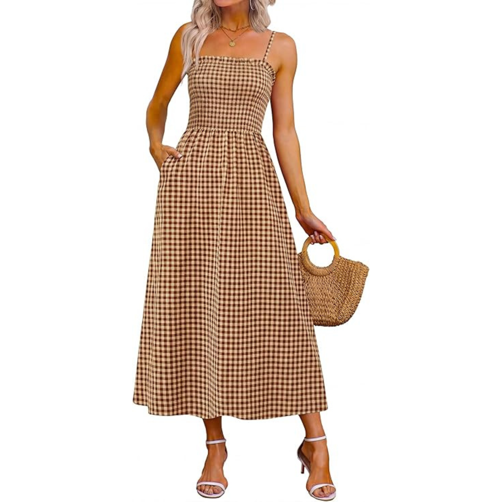 Summer Spring Casual Boho Beach Spaghetti Smocked Maxi For Women