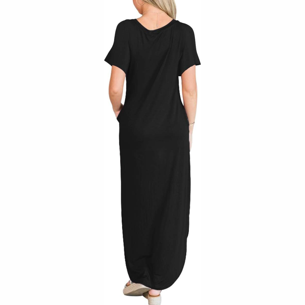 Casual Maxi Sundress With Short Sleeves And Split Hem For Women
