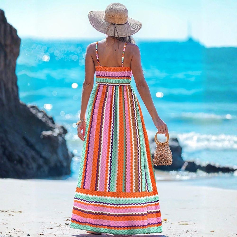 Summer Beach Boho Casual Spaghetti Strap Maxi Dress For Women