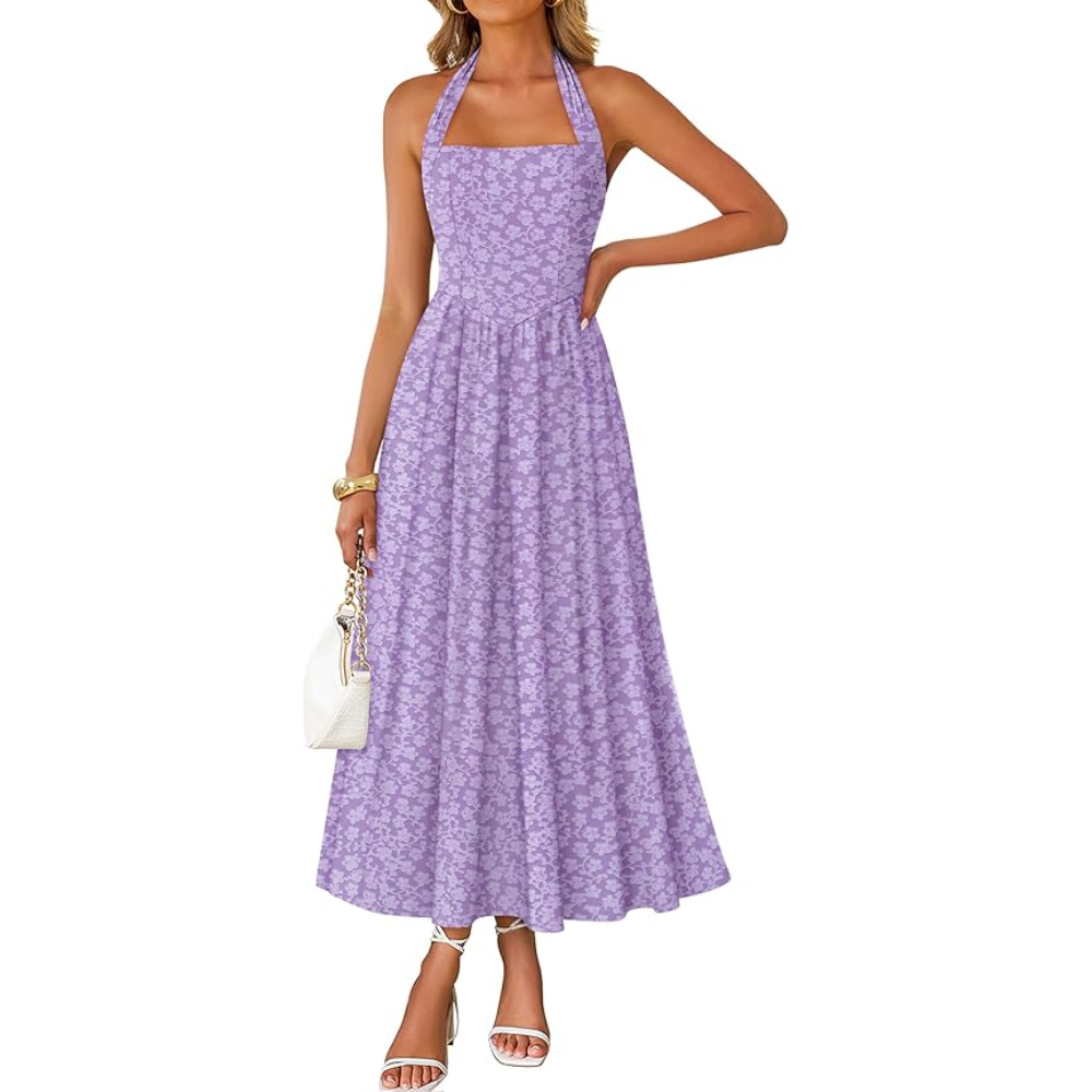 Summer Halter Sleeveless Floral A Line Maxi Dress For Women
