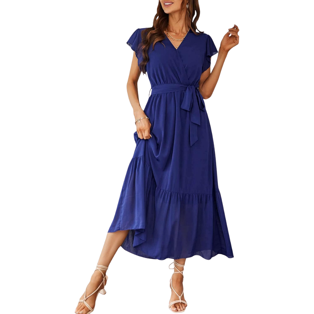 Floral And Boho Wrap Ruffle Maxi Dress V For Women