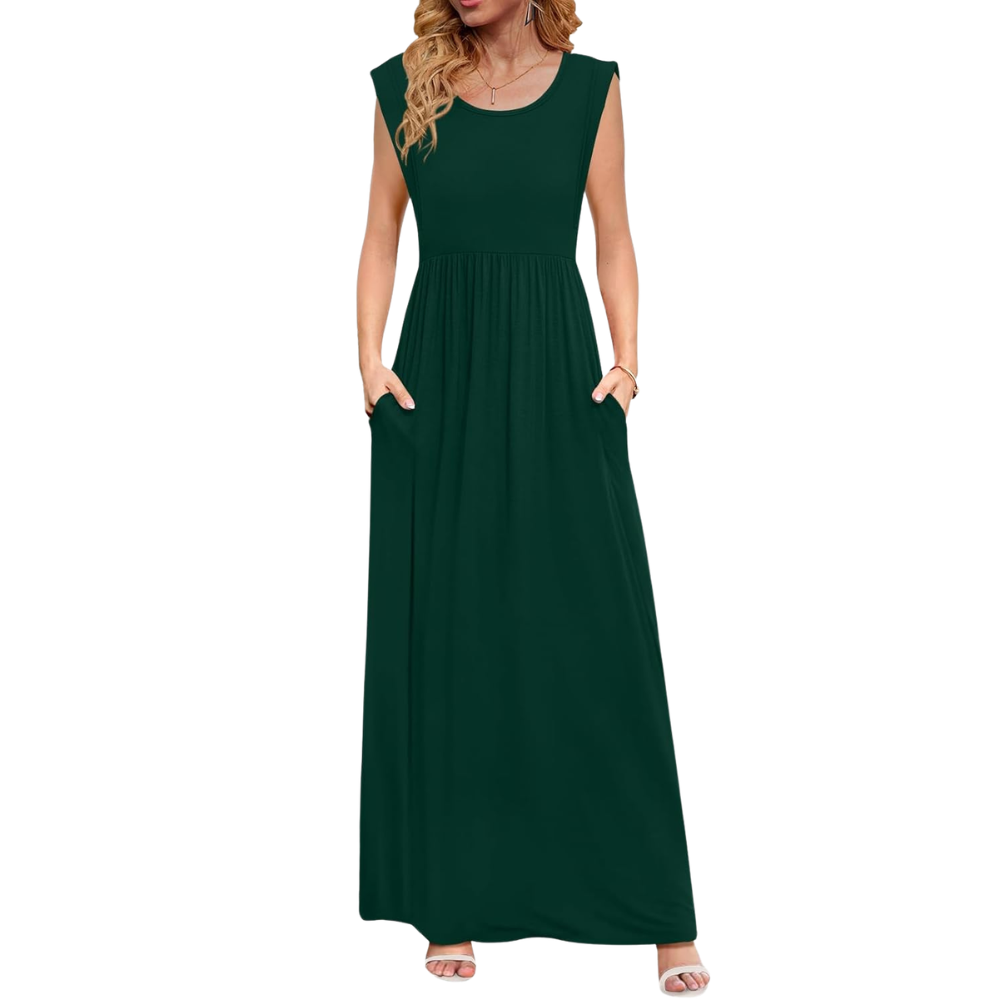 Casual Short Sleeve Summer Maxi Dress With Pockets For Women