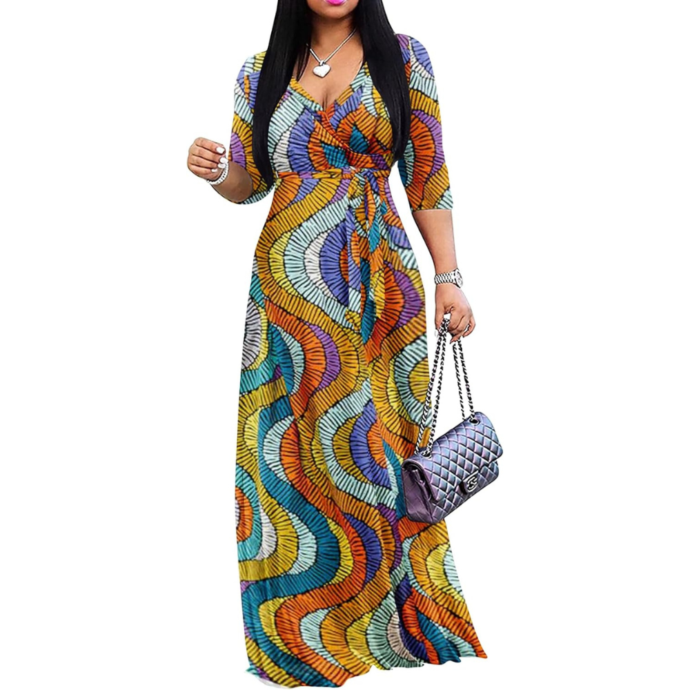 Casual And Summer V Neck Maxi Dress Pockets For Women