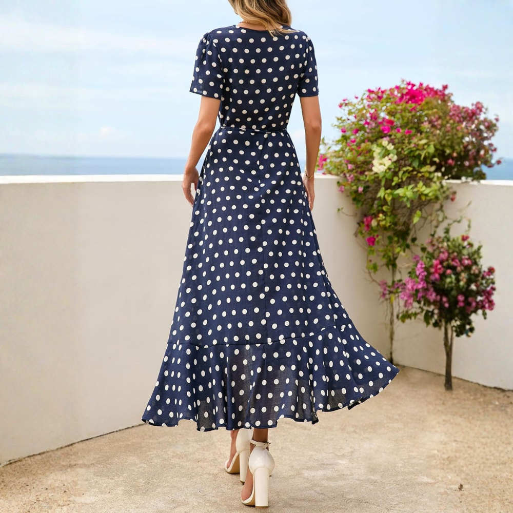 Boho Floral Wrap V Neck Maxi Dress for Women