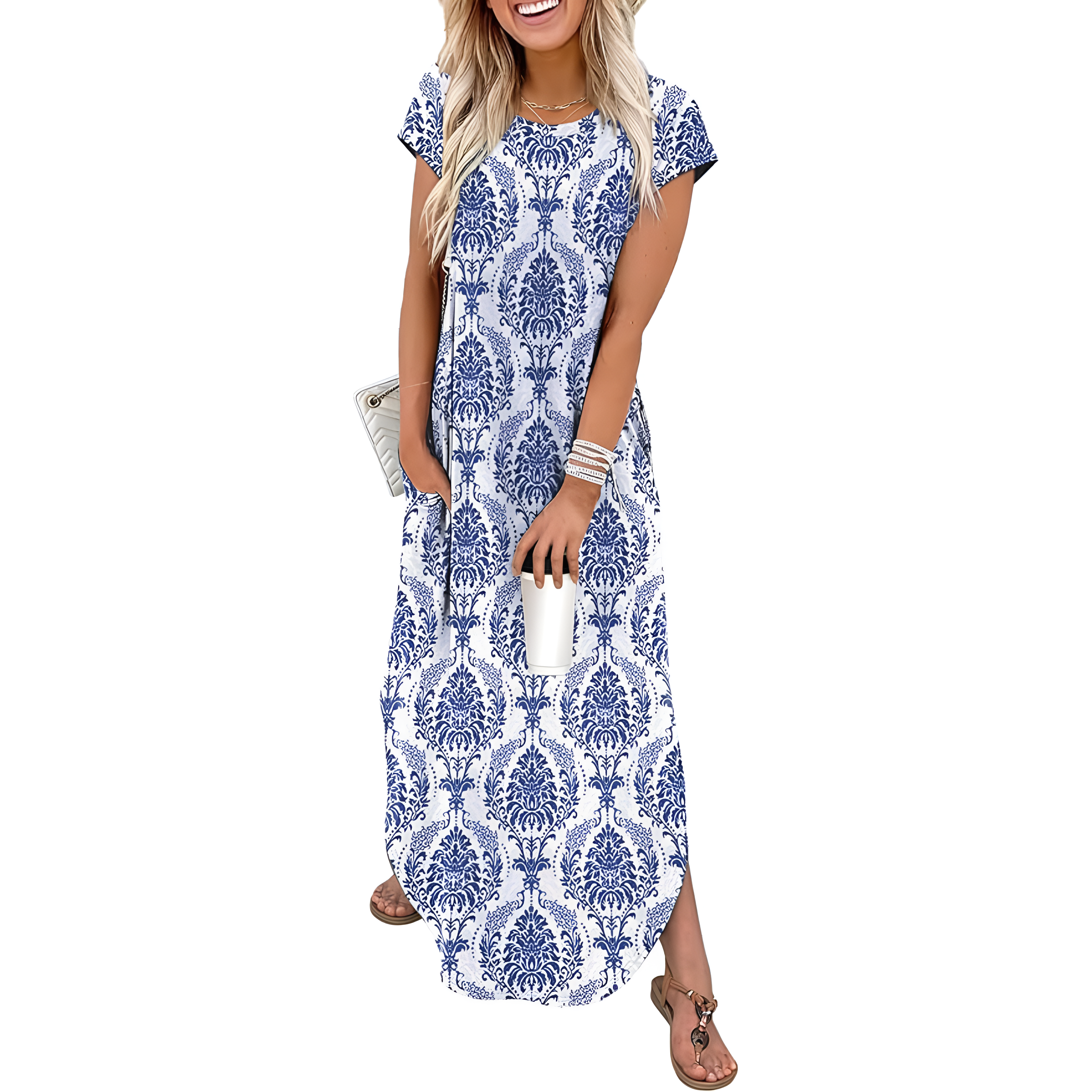 Summer And Cap Sleeve Crewneck Casual Beach Maxi For Women