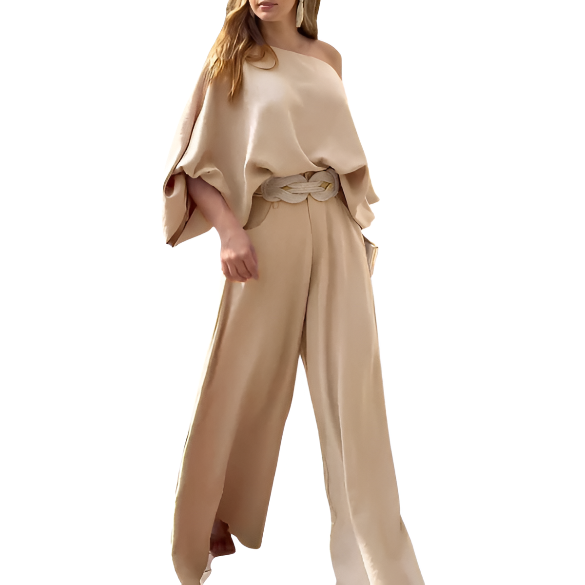 Two Piece Set With Flowy Pants And Top For Women