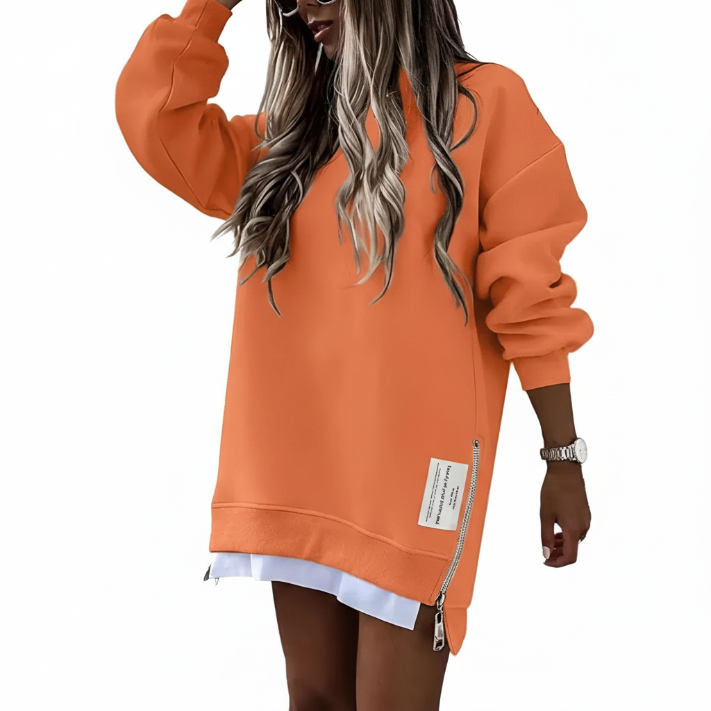 Oversized Sweatshirt With Zipper Slit For Women