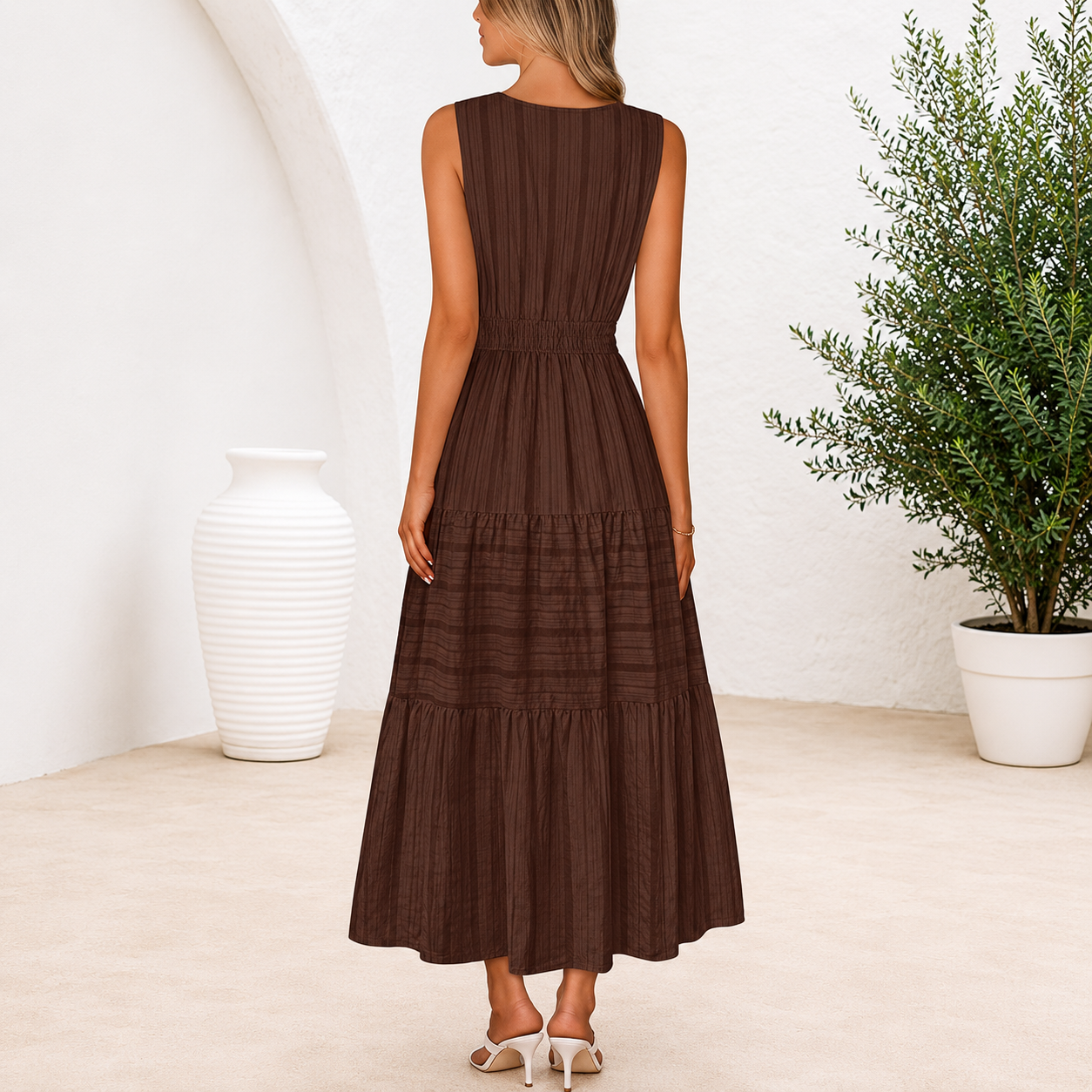 Summer Spring Casual Boho V Sleeveless Maxi Dress For Women