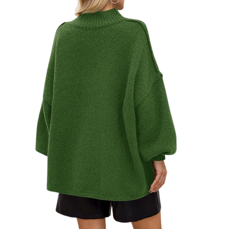  Womens Oversized Sweaters Mock Neck Batwing Long Sleeve 