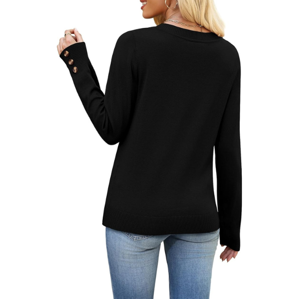 ightweight Sweaters for Women Long Sleeve V Neck Knit Outfits with Decorative Buttons 
