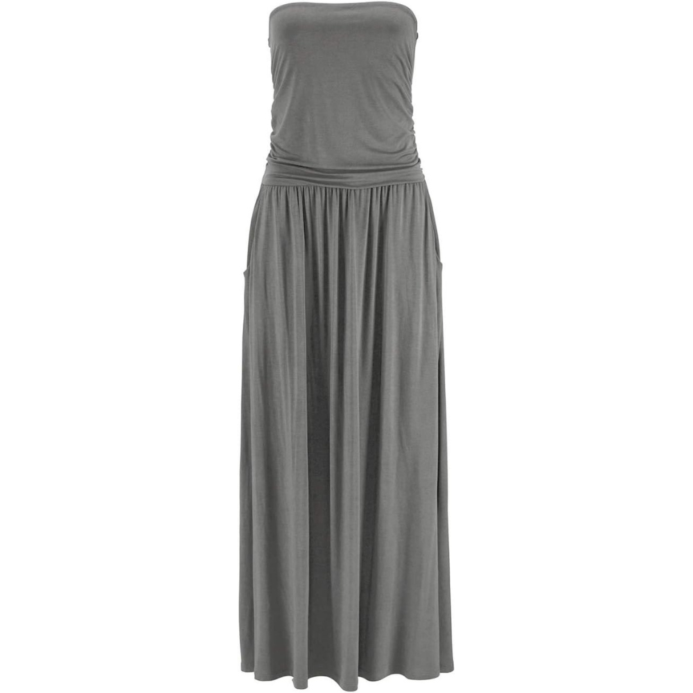Summer Off Strapless Floral Maxi Dress With Pockets For Women