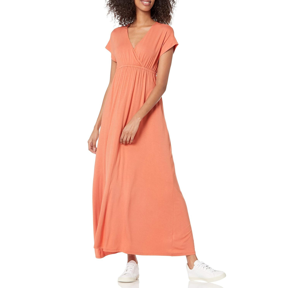 V Neck Short Sleeve Maxi Dress For Women