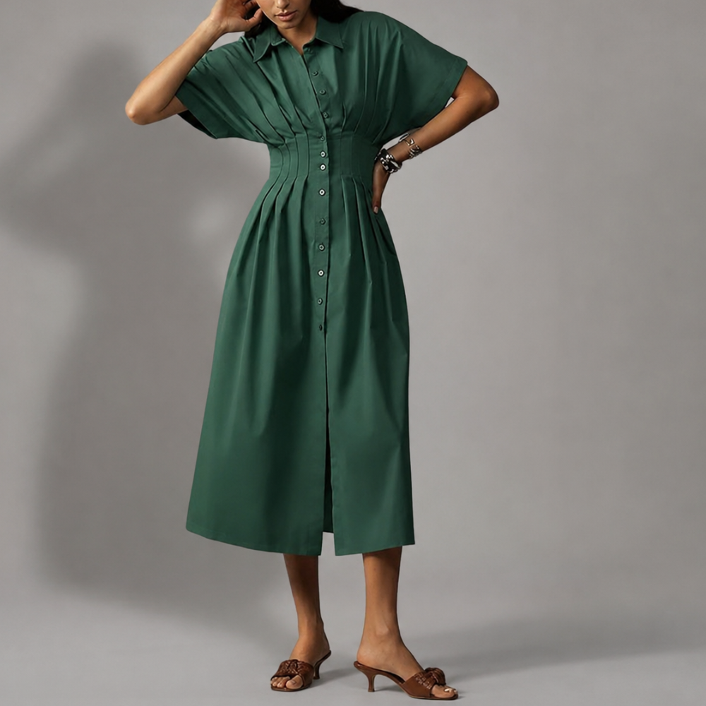Button Front Maxi Shirt Dress With Pockets For Women