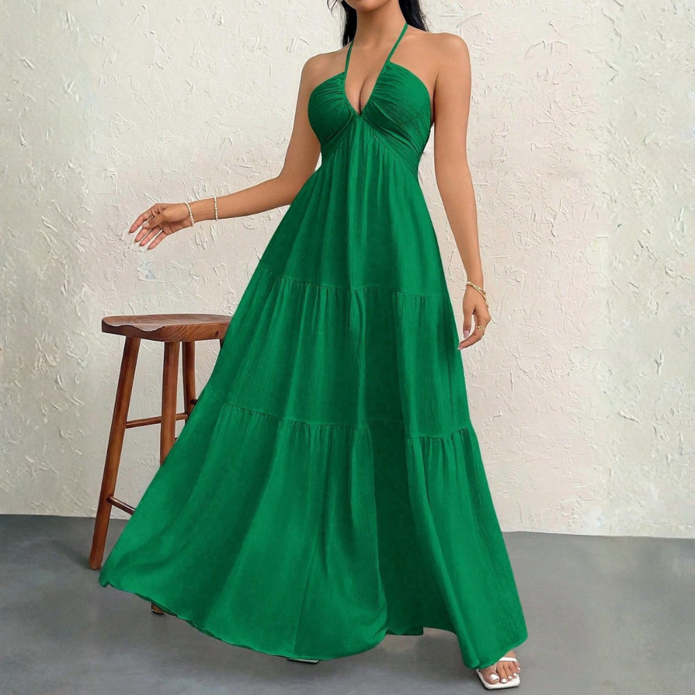 Summer And Beach Halter V Neck Casual Maxi For Women