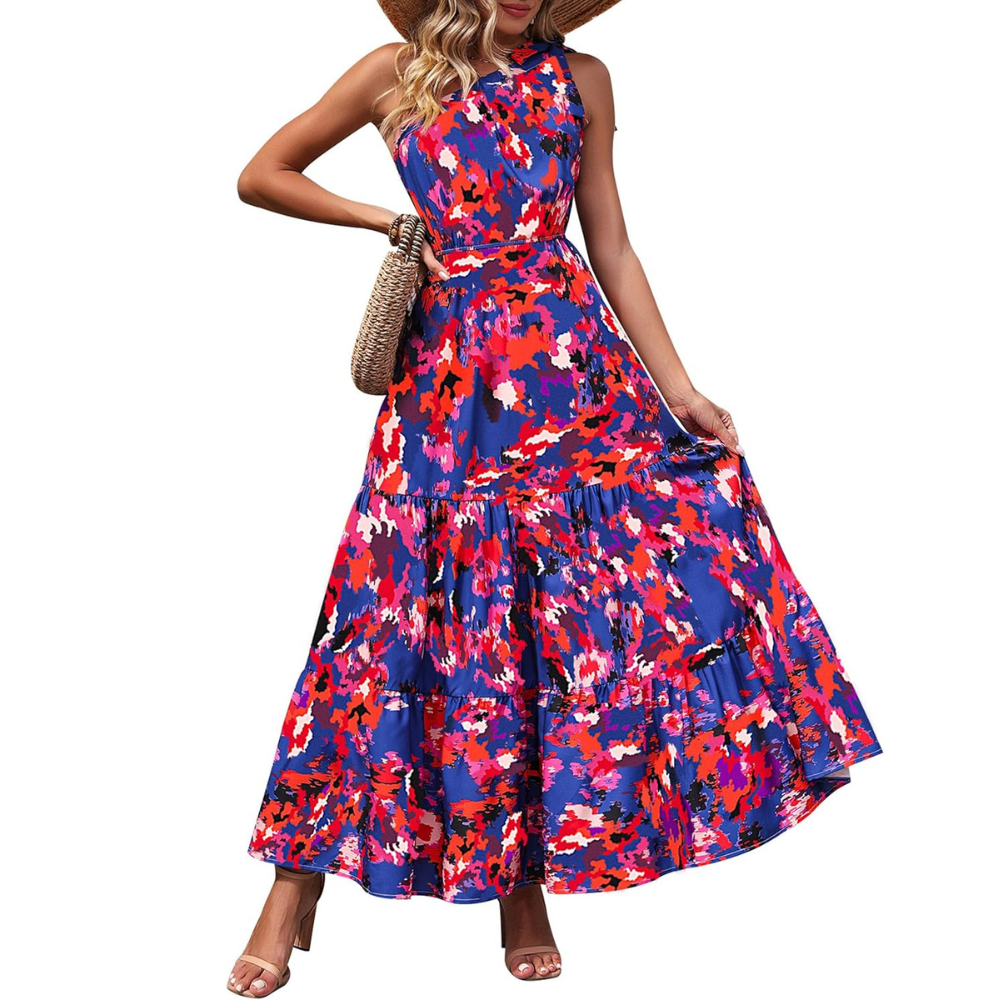 Summer Floral Ruffled Sleeveless Bohemian Maxi Dress For Women