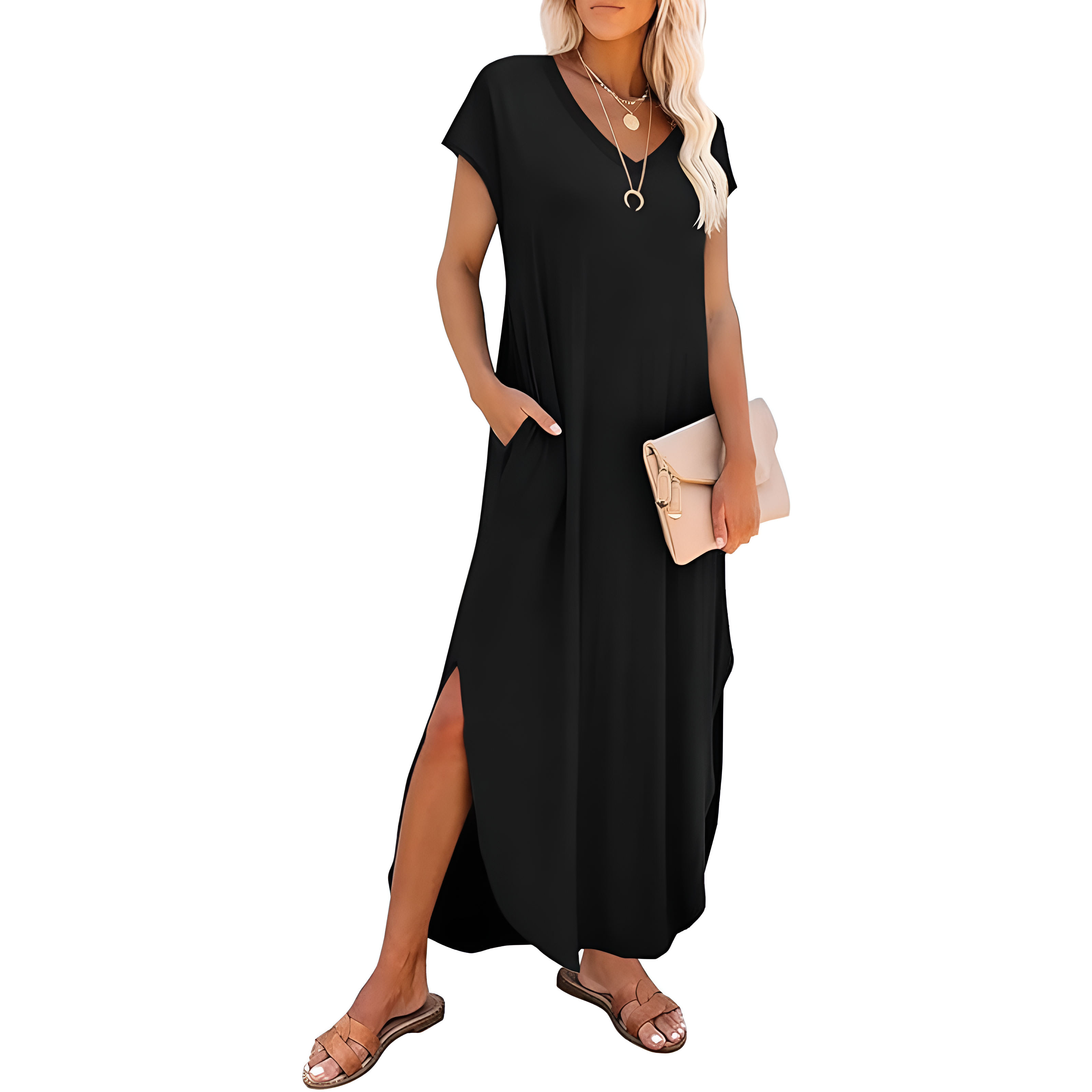 Summer And Casual V Neck Cap Sleeve Maxi For Women