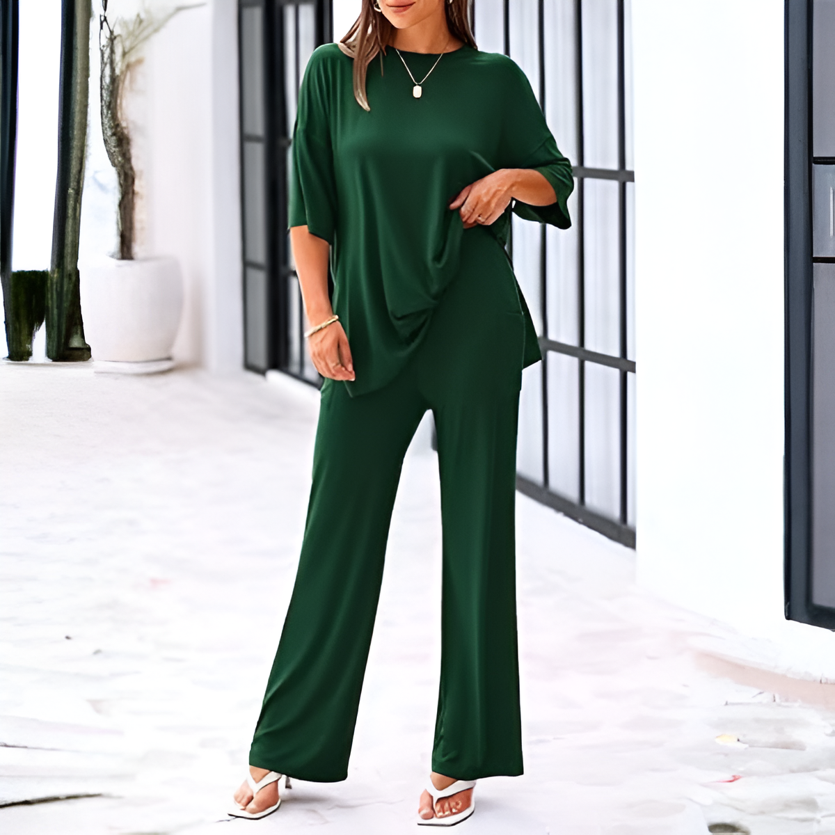 2 Piece Summer Lounge Set With Short Sleeve Top And Pants For Women