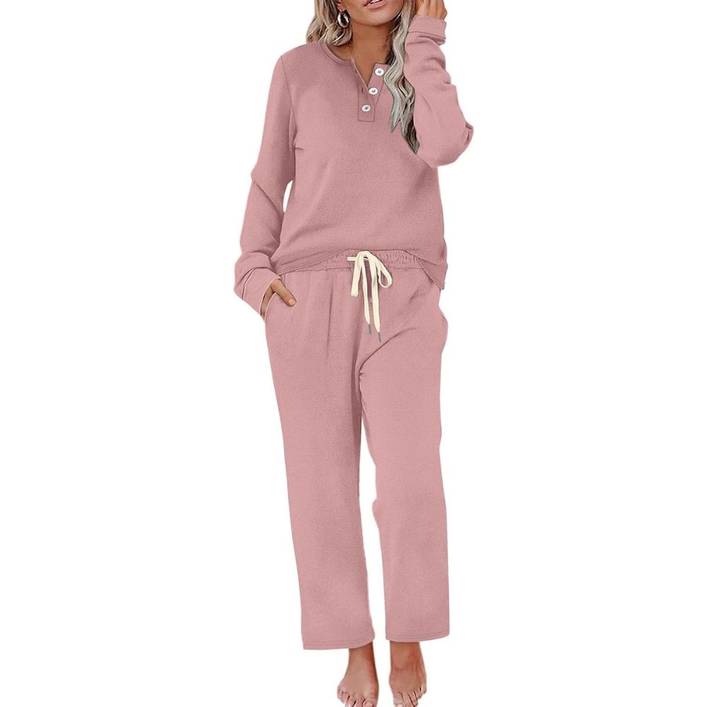 Lounge Sets for Women Two Piece - Button Down Sweatsuit Sweatpant with Pockets