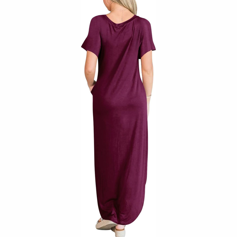 Casual Maxi Sundress With Short Sleeves And Split Hem For Women