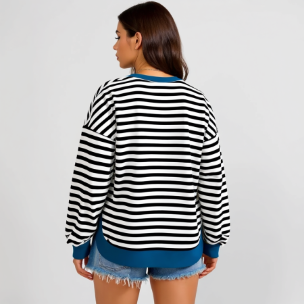 Women Oversized Striped Crewneck Sweatshirt