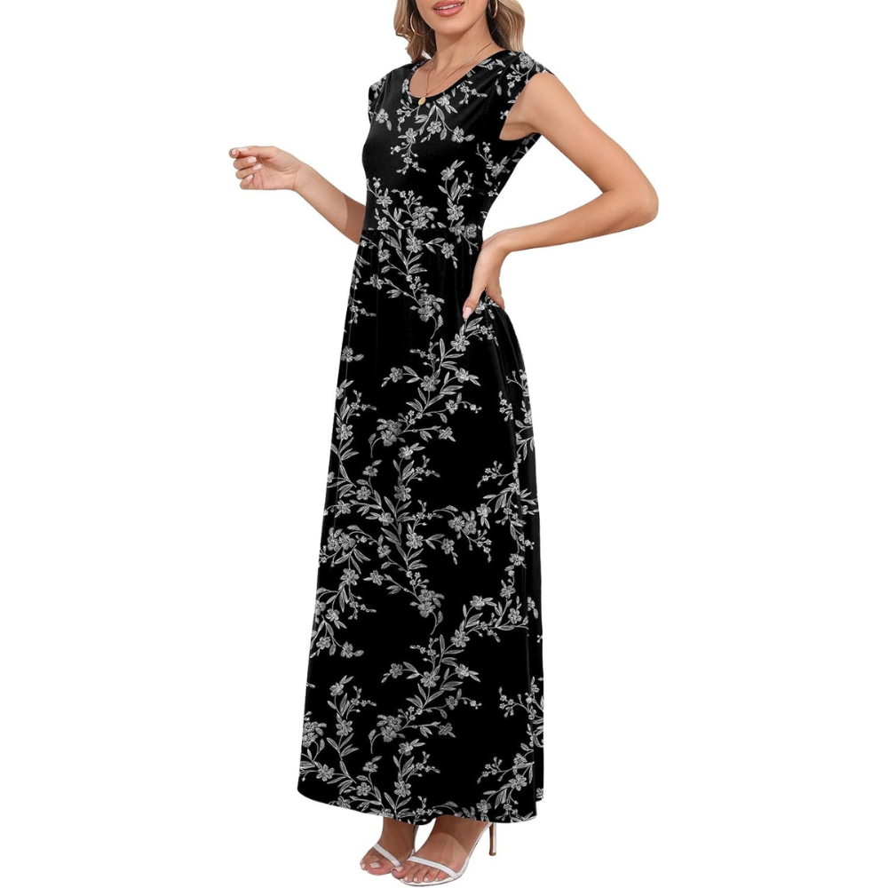 Casual Short Sleeve Summer Maxi Dress With Pockets For Women