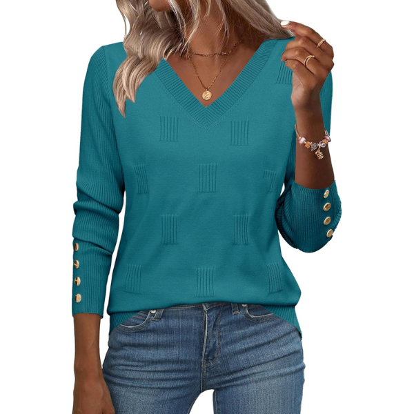 V Neck Sweaters Shirts Long Sleeve Lightweight Ribbed Knit Pullover Sweater Blouse Tops with Buttons Oufits
