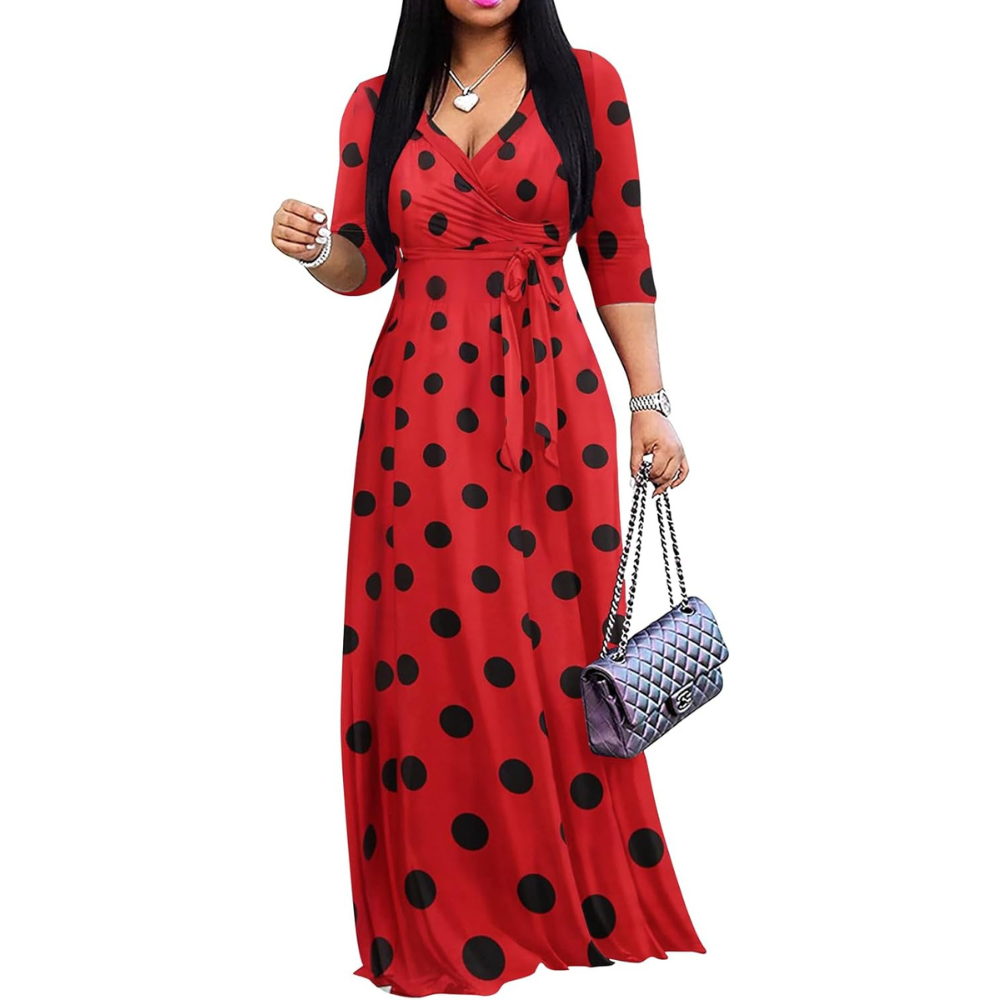 Casual And Summer V Neck Maxi Dress Pockets For Women