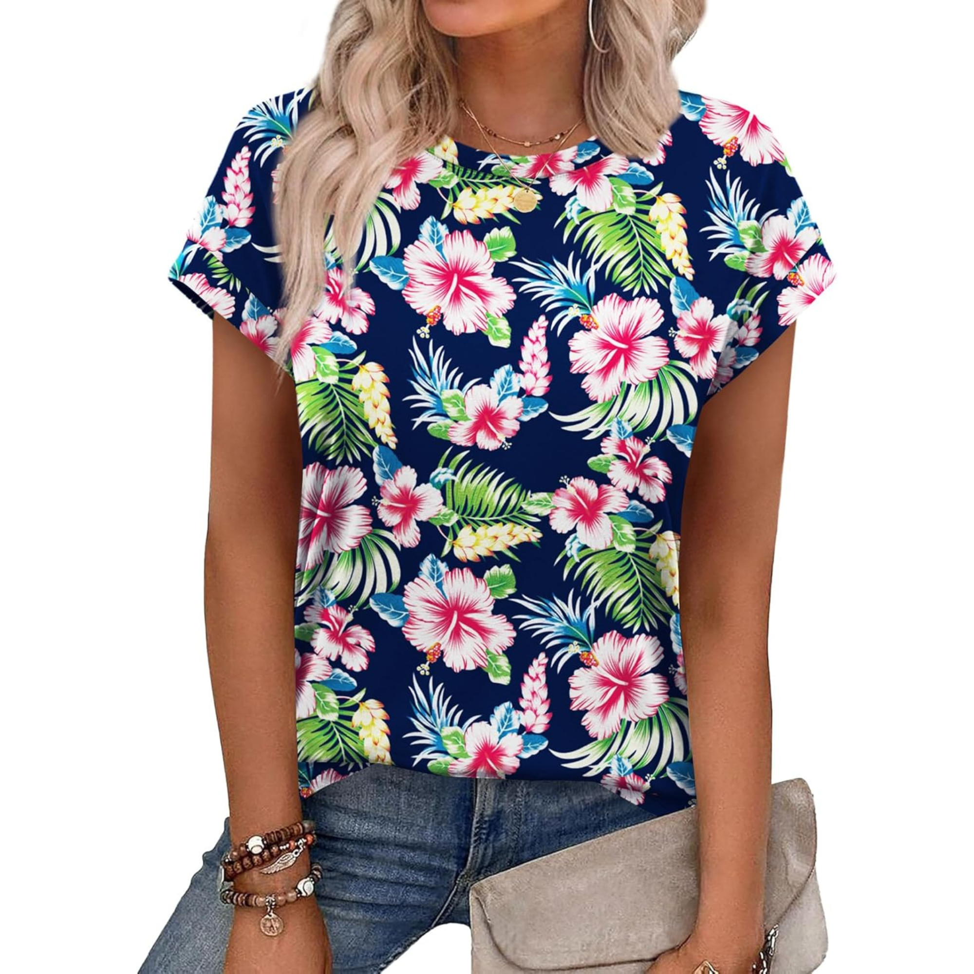 Womens Summer Tops Short Sleeve Shirts Crew Neck Tshirt Cute Trendy Tunic Blouses